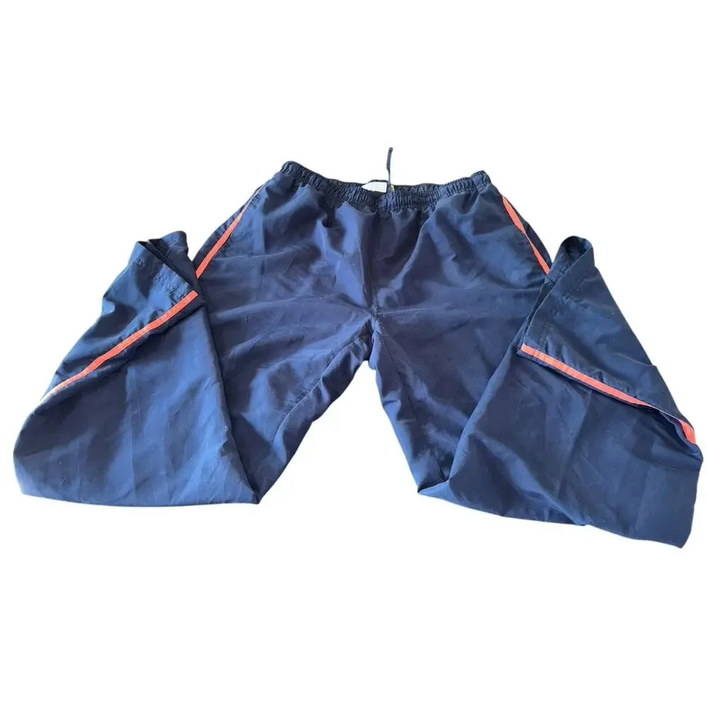 3 Hearts Navy‎ Blue Track Pants Orange Stripe Elastic Waist Large Windbreaker